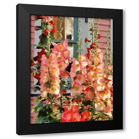 Tall pink Flowers Black Modern Wood Framed Art Print by Medeiros, Celito