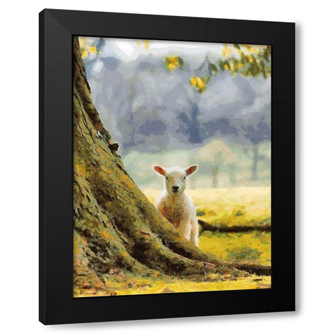 Sheep behind the Tree Black Modern Wood Framed Art Print with Double Matting by Medeiros, Celito