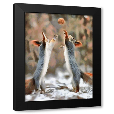 Playing Squirrells Black Modern Wood Framed Art Print with Double Matting by Medeiros, Celito