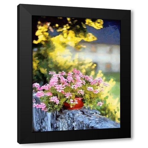 Pink Flowers in the Pot Black Modern Wood Framed Art Print by Medeiros, Celito