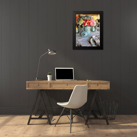 Bouquett on the Table Black Modern Wood Framed Art Print by Medeiros, Celito
