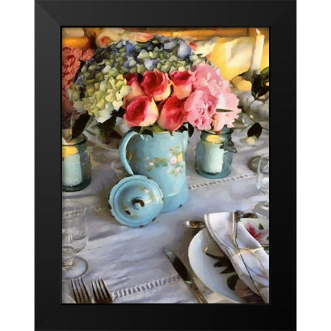 Bouquett on the Table Black Modern Wood Framed Art Print by Medeiros, Celito