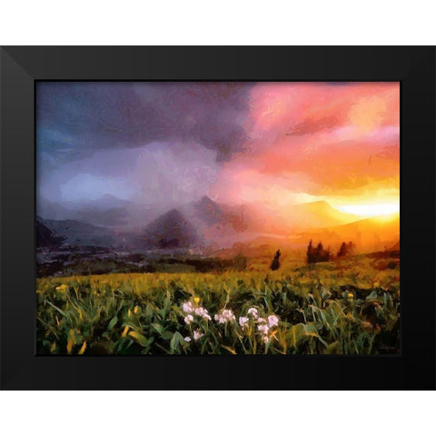 Sunset Behind the Mountains Black Modern Wood Framed Art Print by Medeiros, Celito