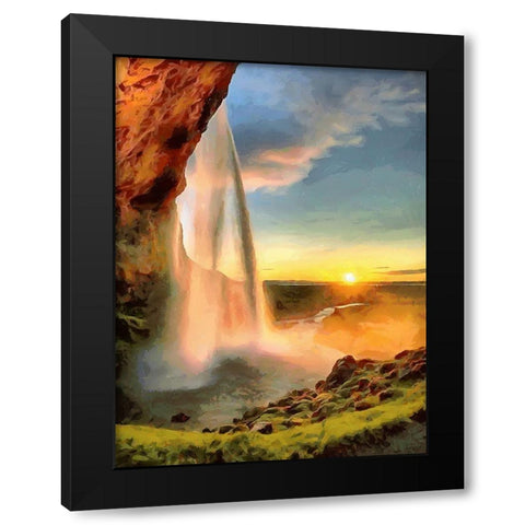 Watterfall on Iceland Black Modern Wood Framed Art Print by Medeiros, Celito