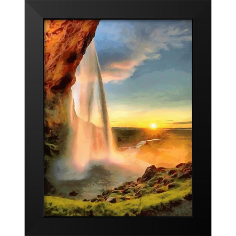 Watterfall on Iceland Black Modern Wood Framed Art Print by Medeiros, Celito