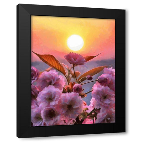 Sunset Behind Pink Flowers Black Modern Wood Framed Art Print by Medeiros, Celito