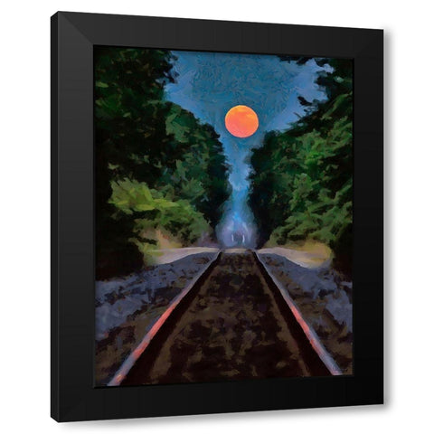 Full Moon over the Railroad  Black Modern Wood Framed Art Print with Double Matting by Medeiros, Celito