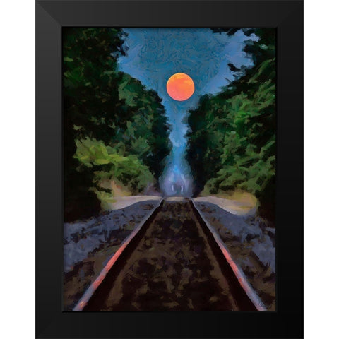 Full Moon over the Railroad  Black Modern Wood Framed Art Print by Medeiros, Celito
