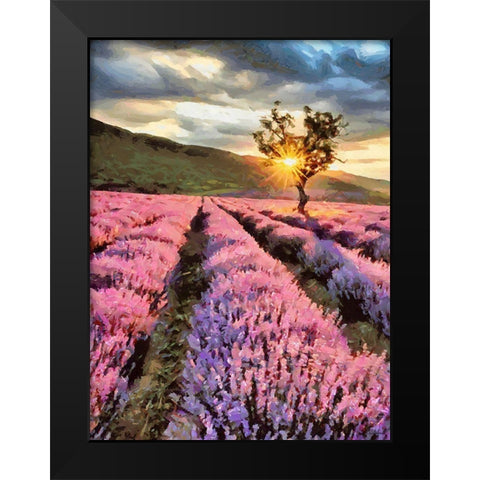 Lavender Field by Sunset Black Modern Wood Framed Art Print by Medeiros, Celito