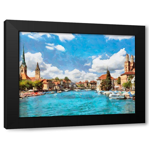 Blue Rhein River Black Modern Wood Framed Art Print with Double Matting by Medeiros, Celito