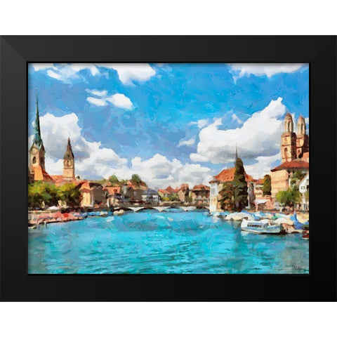 Blue Rhein River Black Modern Wood Framed Art Print by Medeiros, Celito