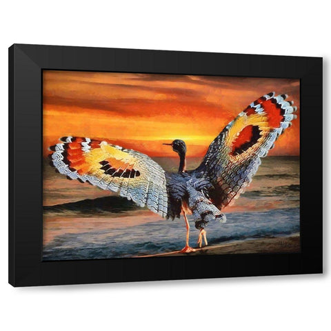 Bird with Butterly Wings Black Modern Wood Framed Art Print by Medeiros, Celito