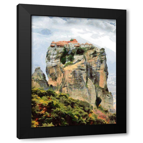 Meteora in Greece Black Modern Wood Framed Art Print by Medeiros, Celito