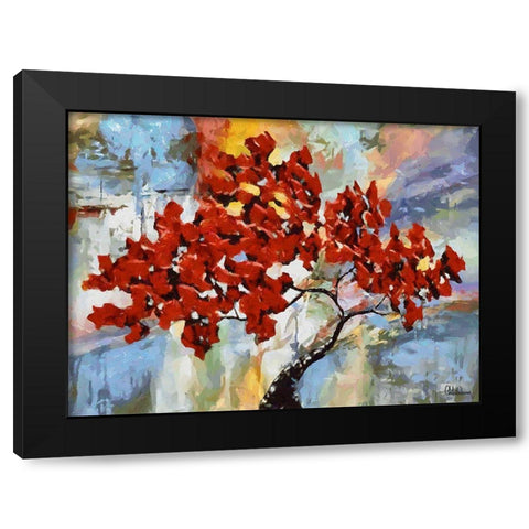 A Tree with red Leaves Black Modern Wood Framed Art Print with Double Matting by Medeiros, Celito