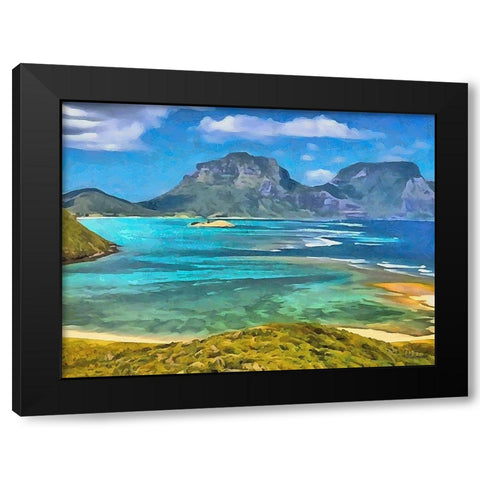 Blue Bay with Mountains Black Modern Wood Framed Art Print by Medeiros, Celito