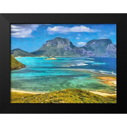Blue Bay with Mountains Black Modern Wood Framed Art Print by Medeiros, Celito