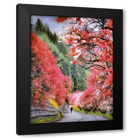 Pink Blooming Trees Black Modern Wood Framed Art Print by Medeiros, Celito
