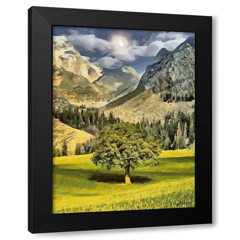 Fresh Green Tree with Mountains behind Black Modern Wood Framed Art Print with Double Matting by Medeiros, Celito