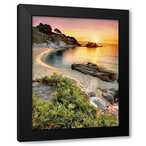 Romantic sunset over the Sandbeach Black Modern Wood Framed Art Print by Medeiros, Celito
