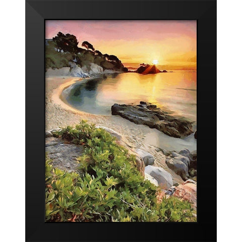 Romantic sunset over the Sandbeach Black Modern Wood Framed Art Print by Medeiros, Celito
