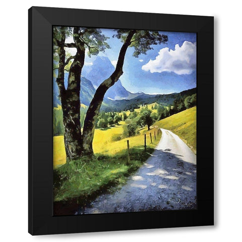 A Big Tree by the Way in the Alps Black Modern Wood Framed Art Print by Medeiros, Celito
