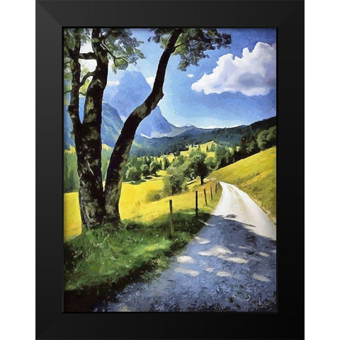 A Big Tree by the Way in the Alps Black Modern Wood Framed Art Print by Medeiros, Celito