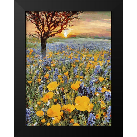 Yellow and Purple Flowers Black Modern Wood Framed Art Print by Medeiros, Celito