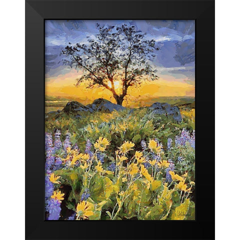 Yellow and Purple Flowers II Black Modern Wood Framed Art Print by Medeiros, Celito