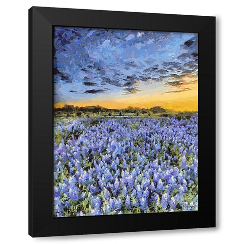 Purple Flowers Black Modern Wood Framed Art Print by Medeiros, Celito