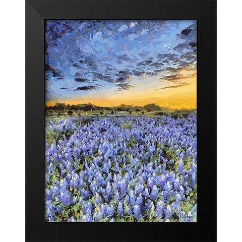 Purple Flowers Black Modern Wood Framed Art Print by Medeiros, Celito