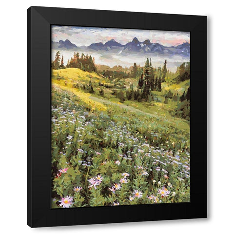White Flowers in the Mountains Black Modern Wood Framed Art Print by Medeiros, Celito