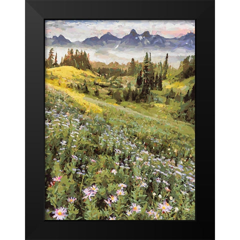 White Flowers in the Mountains Black Modern Wood Framed Art Print by Medeiros, Celito