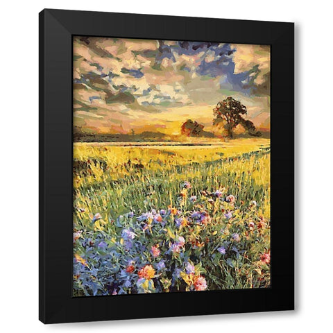 Sunset over Flowers IV Black Modern Wood Framed Art Print with Double Matting by Medeiros, Celito