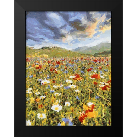 Sunset over Flowers VI Black Modern Wood Framed Art Print by Medeiros, Celito