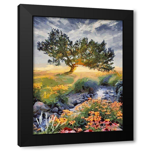 Sunset behind a Tree I Black Modern Wood Framed Art Print by Medeiros, Celito