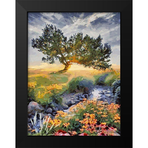 Sunset behind a Tree I Black Modern Wood Framed Art Print by Medeiros, Celito