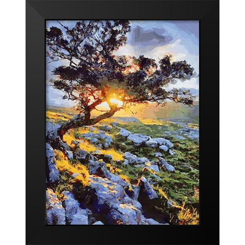 Sunset behind a Tree II Black Modern Wood Framed Art Print by Medeiros, Celito