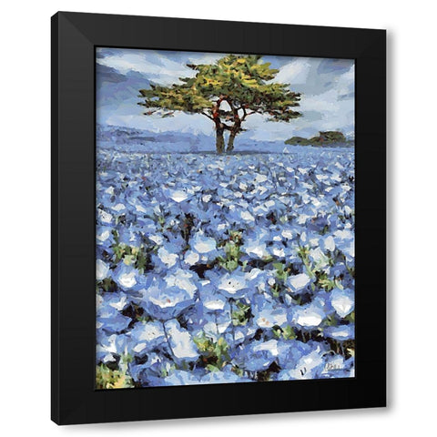 Field with Purple Flowers II Black Modern Wood Framed Art Print by Medeiros, Celito