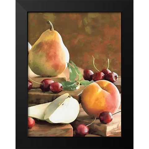 Pears and Cherry Black Modern Wood Framed Art Print by Medeiros, Celito