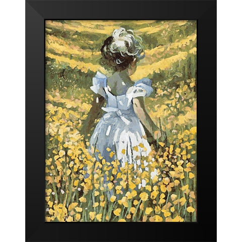 Small Girl with Flowers I Black Modern Wood Framed Art Print by Medeiros, Celito