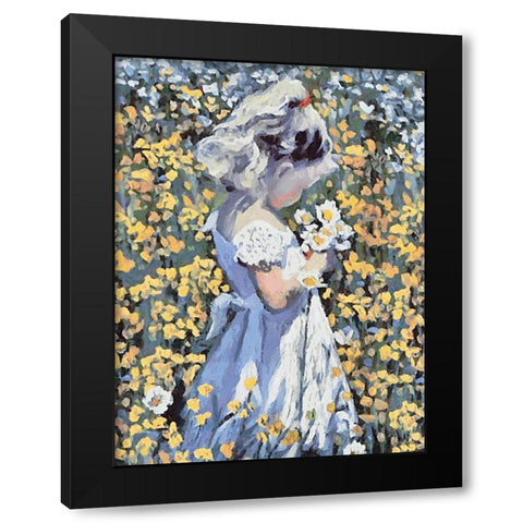 Small Girl with Flowers II Black Modern Wood Framed Art Print with Double Matting by Medeiros, Celito