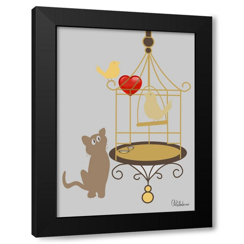 Birds in a cage Black Modern Wood Framed Art Print with Double Matting by Medeiros, Celito