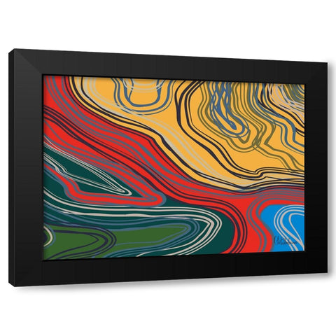 A Game with Abstract Shapes XLV Black Modern Wood Framed Art Print with Double Matting by Medeiros, Celito