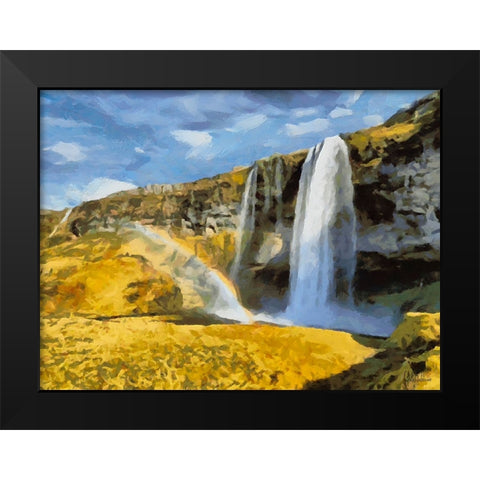 Watterfall Seljandfoss on  Iceland Black Modern Wood Framed Art Print by Medeiros, Celito