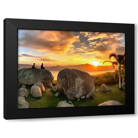 Coupple on the Rock by Sunset Black Modern Wood Framed Art Print with Double Matting by Medeiros, Celito