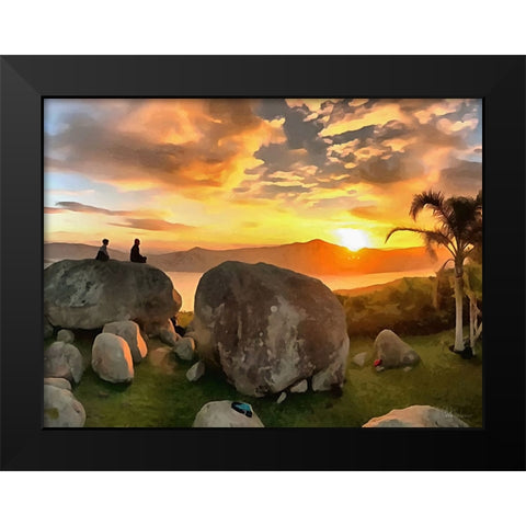 Coupple on the Rock by Sunset Black Modern Wood Framed Art Print by Medeiros, Celito
