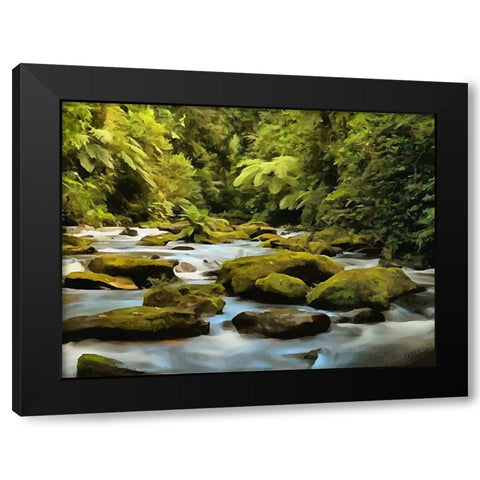 Green Stones in the River Black Modern Wood Framed Art Print by Medeiros, Celito