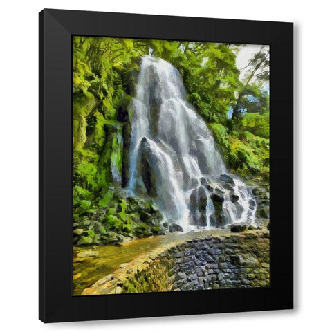 White Watterfall II Black Modern Wood Framed Art Print with Double Matting by Medeiros, Celito