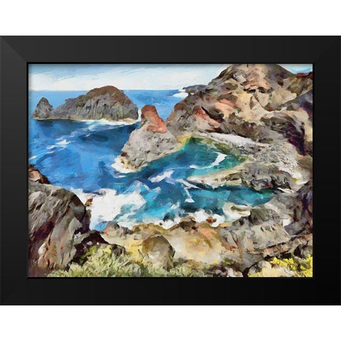 Bay between Rocks I Black Modern Wood Framed Art Print by Medeiros, Celito