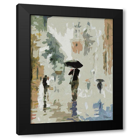Girl with Black Umbrella Black Modern Wood Framed Art Print with Double Matting by Medeiros, Celito